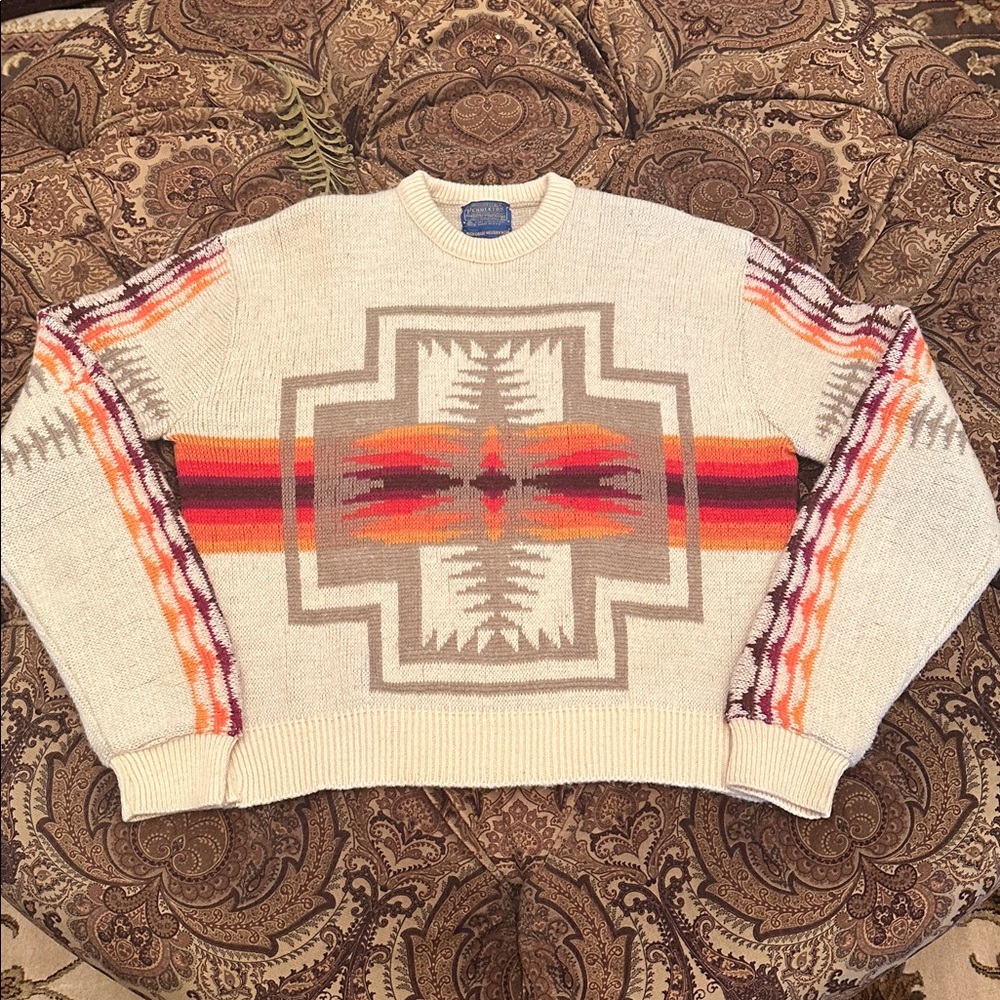VINTAGE Pendleton Virgin Wool Harding Sweater XL Chief Joseph Pattern